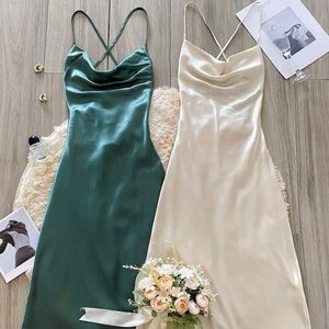 2pc Draped Collar Satin Cami Night Dress